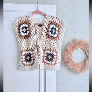 Debut Crochet Vest with Cream and Brown Accents